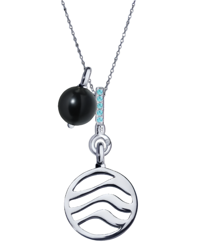 Water Pendant with Aquamarine, Black Onyx and Amethyst (18mm)