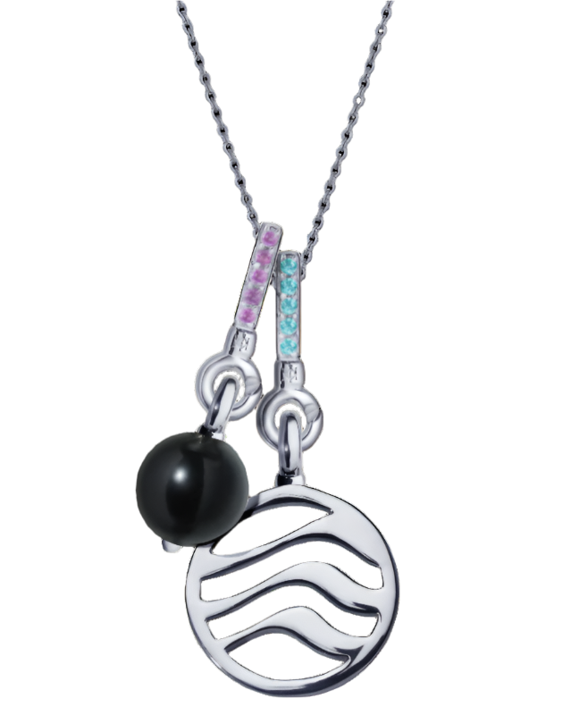Water Pendant with Aquamarine, Black Onyx and Amethyst (18mm)