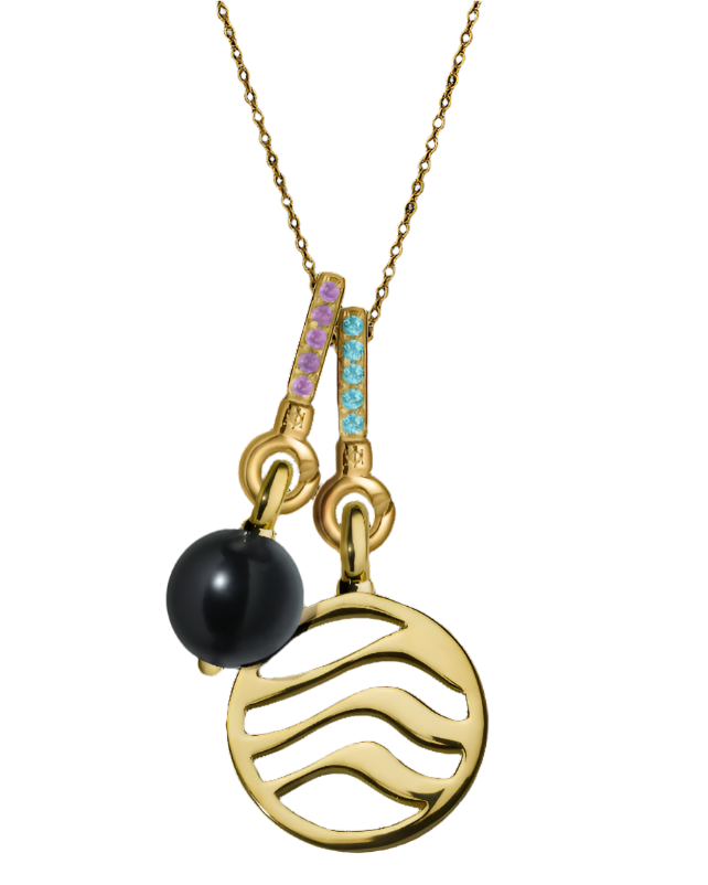 Water Pendant with Aquamarine, Black Onyx and Amethyst (18mm)