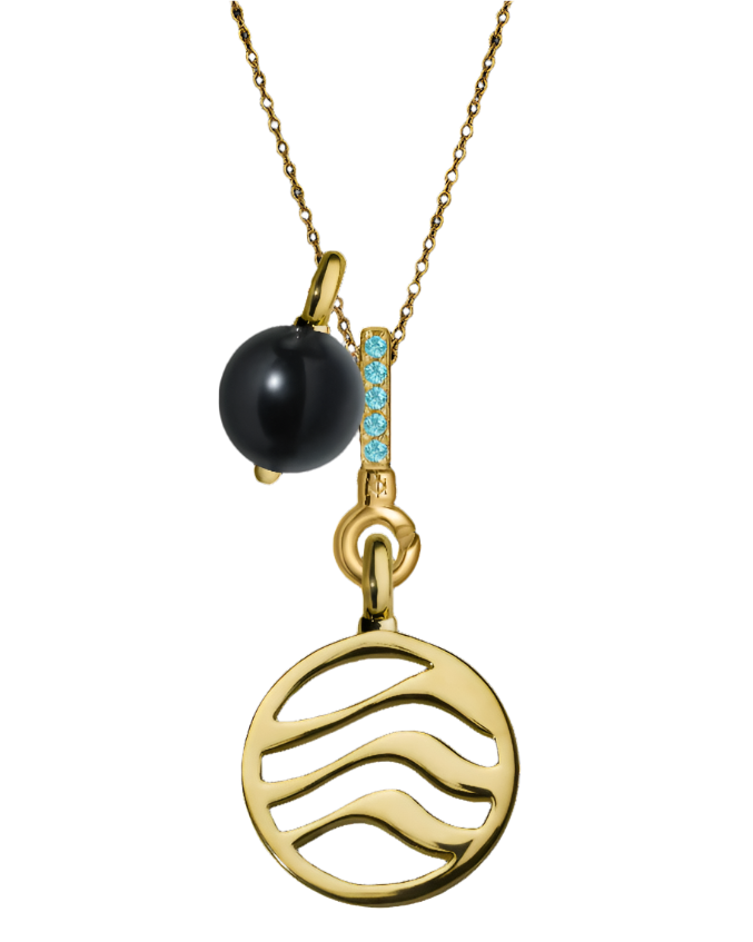 Water Pendant with Aquamarine, Black Onyx and Amethyst (18mm)