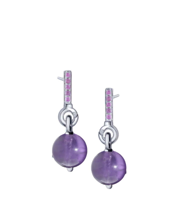 Amethyst Silver Earrings with Custom Drop