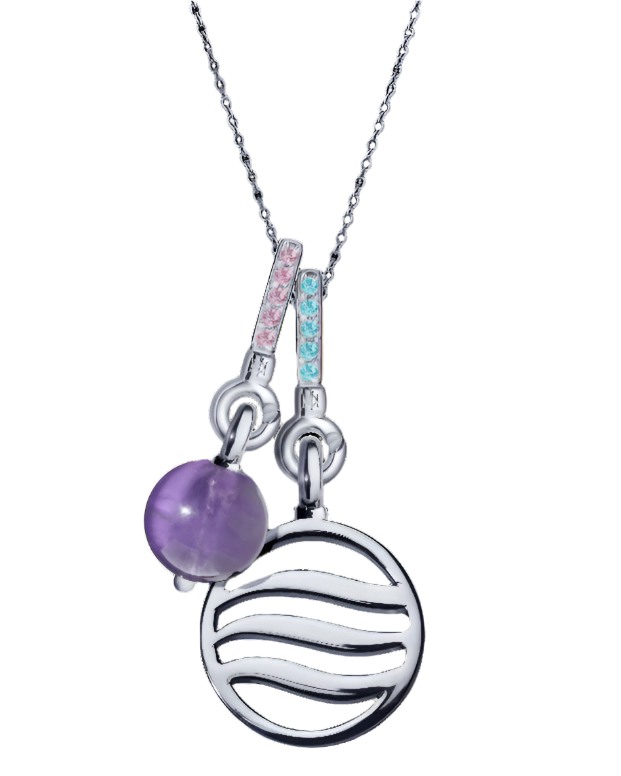 Air Pendant with Pink Sapphire, Amethyst & Aquamarine (18mm)