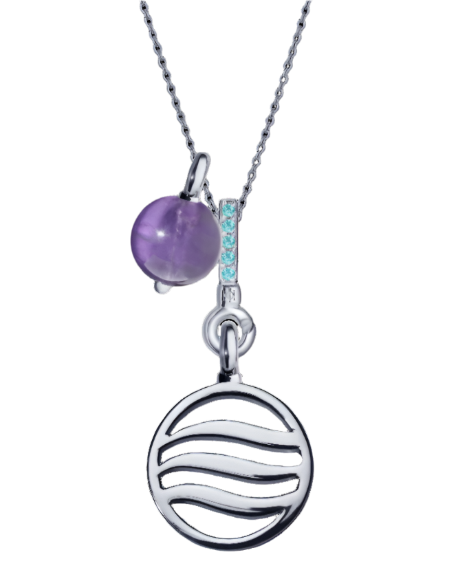 Air Pendant with Pink Sapphire, Amethyst & Aquamarine (18mm)