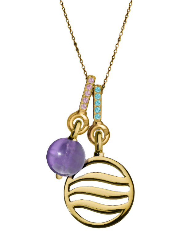 Air Pendant with Pink Sapphire, Amethyst & Aquamarine (18mm)