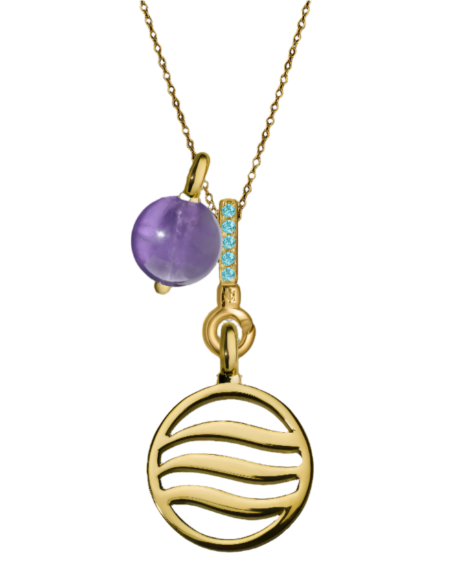 Air Pendant with Pink Sapphire, Amethyst & Aquamarine (18mm)